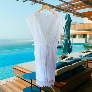 Venus Lace Crochet Romper with cinch waist NWOT